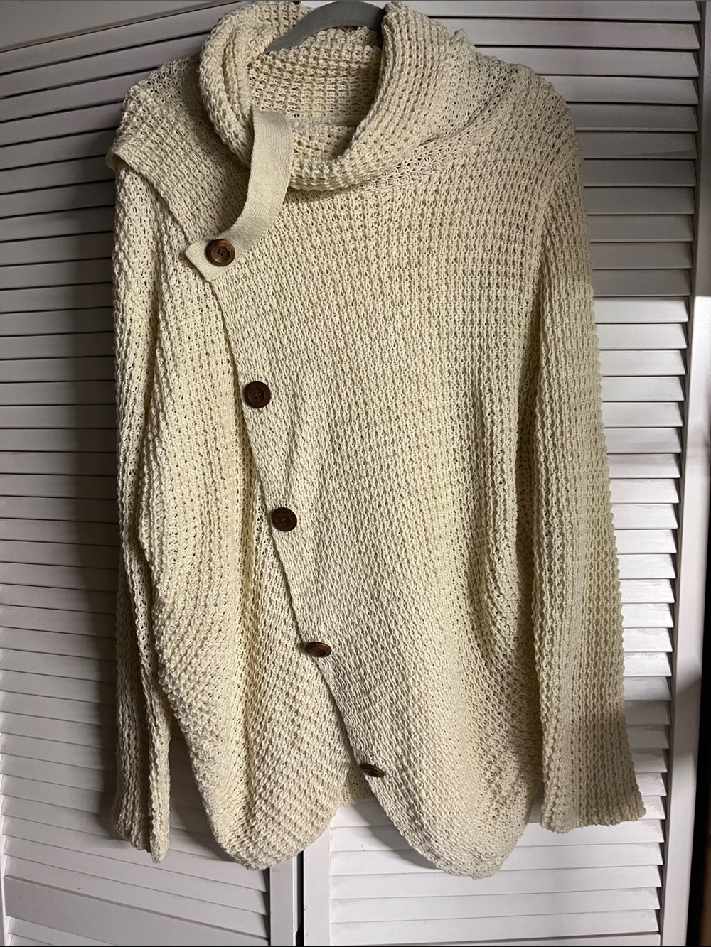 Tantrums Cream Asymmetrical Button Knit Cardigan